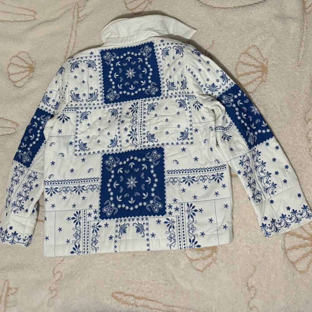 Sezane SMITH JACKET in BLUE ECRU BANDANA Embroidered Women's Jacket - Picture 9 of 13